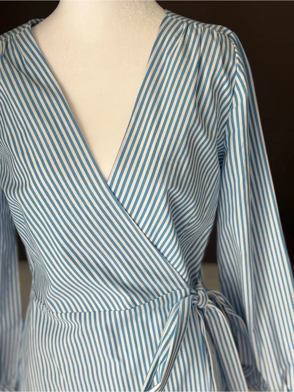 J Crew Blue/White Stripped Wrap Dress Cotton Poplin Size 2